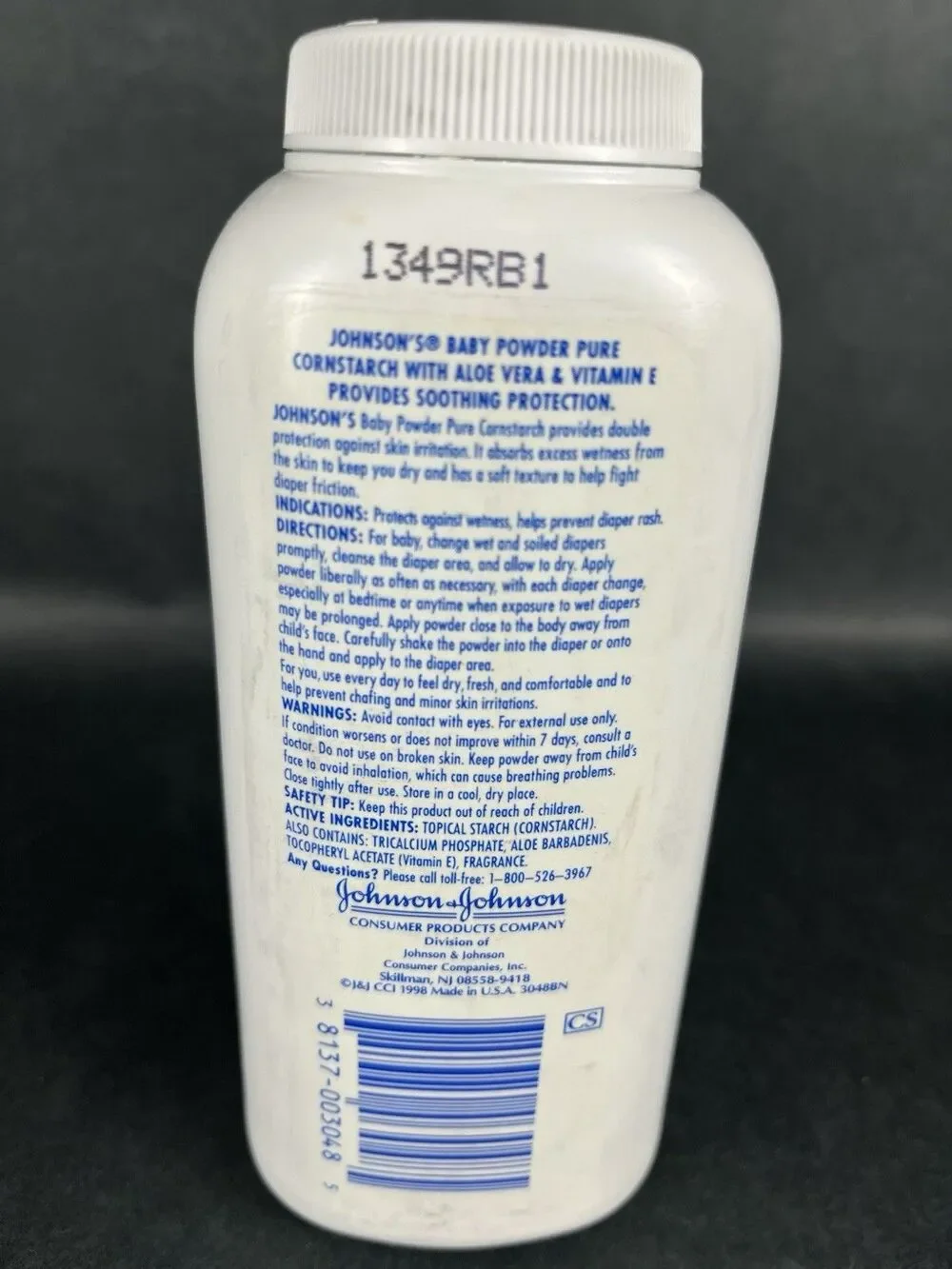 HTF VTG 1988 Johnson's Baby Powder 9oz‎ Pure Cornstarch Aloe & Vit E MADE IN USA